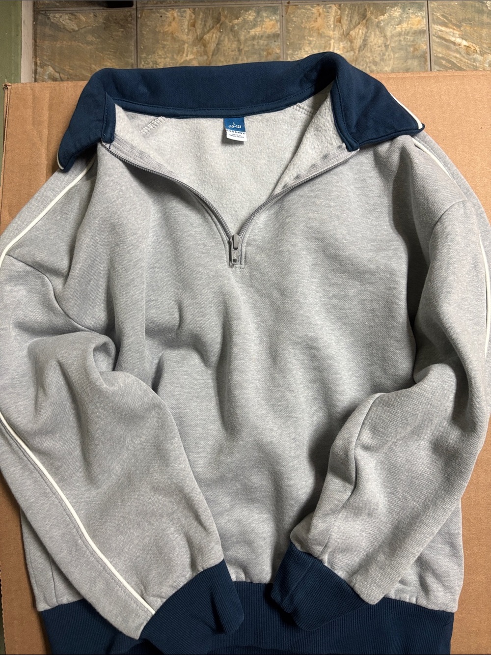 Old Navy Gray Half-Zip Pullover with Navy Trim